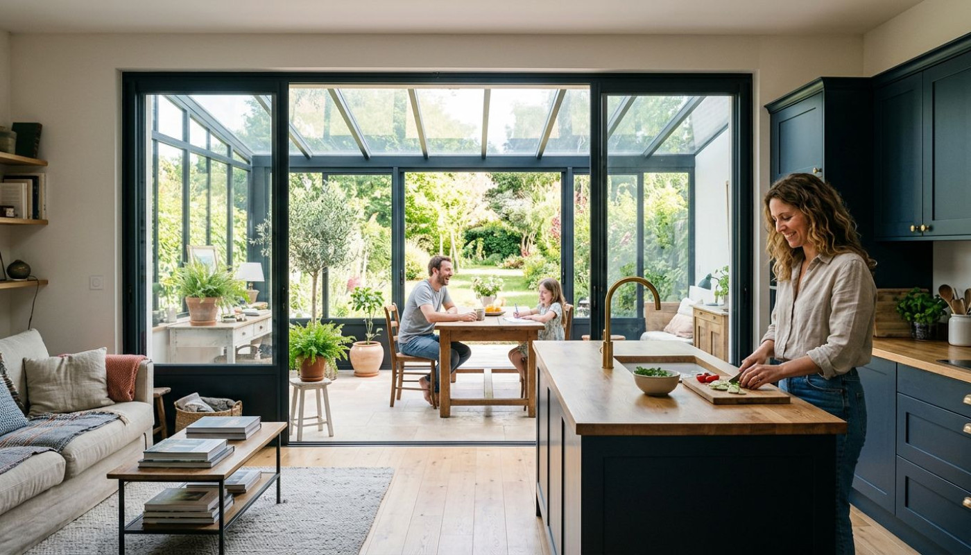 Comment une véranda transforme-t-elle l'espace entre votre salon et cuisine ?